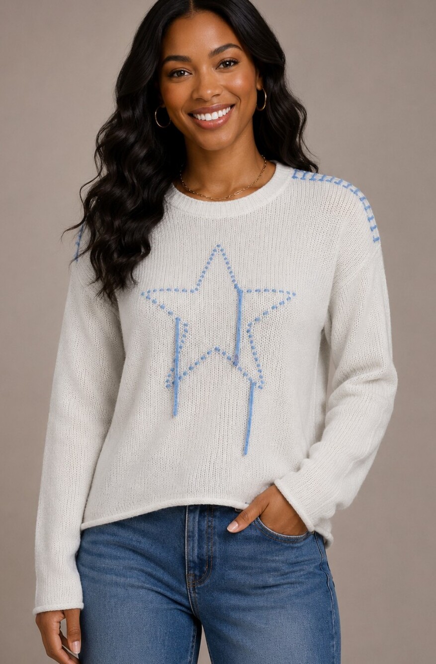 Wild Fable Women's Wide Crewneck Americana Pullover Sweater -NWT